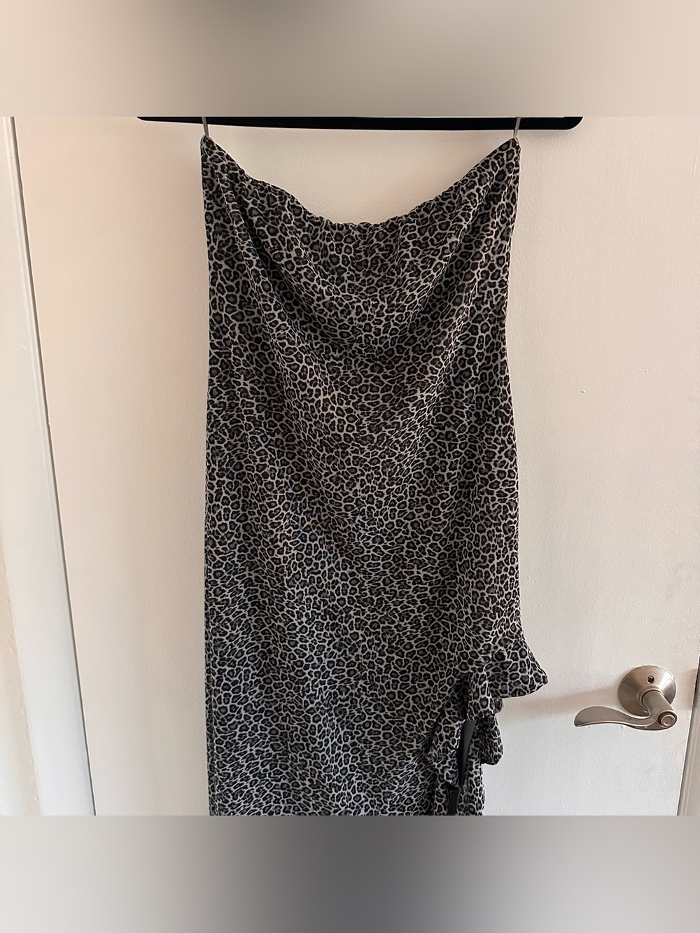 AFRM Los Angeles Brooke Strapless Maxi Dress Micromesh Stone Leopard Gray Large